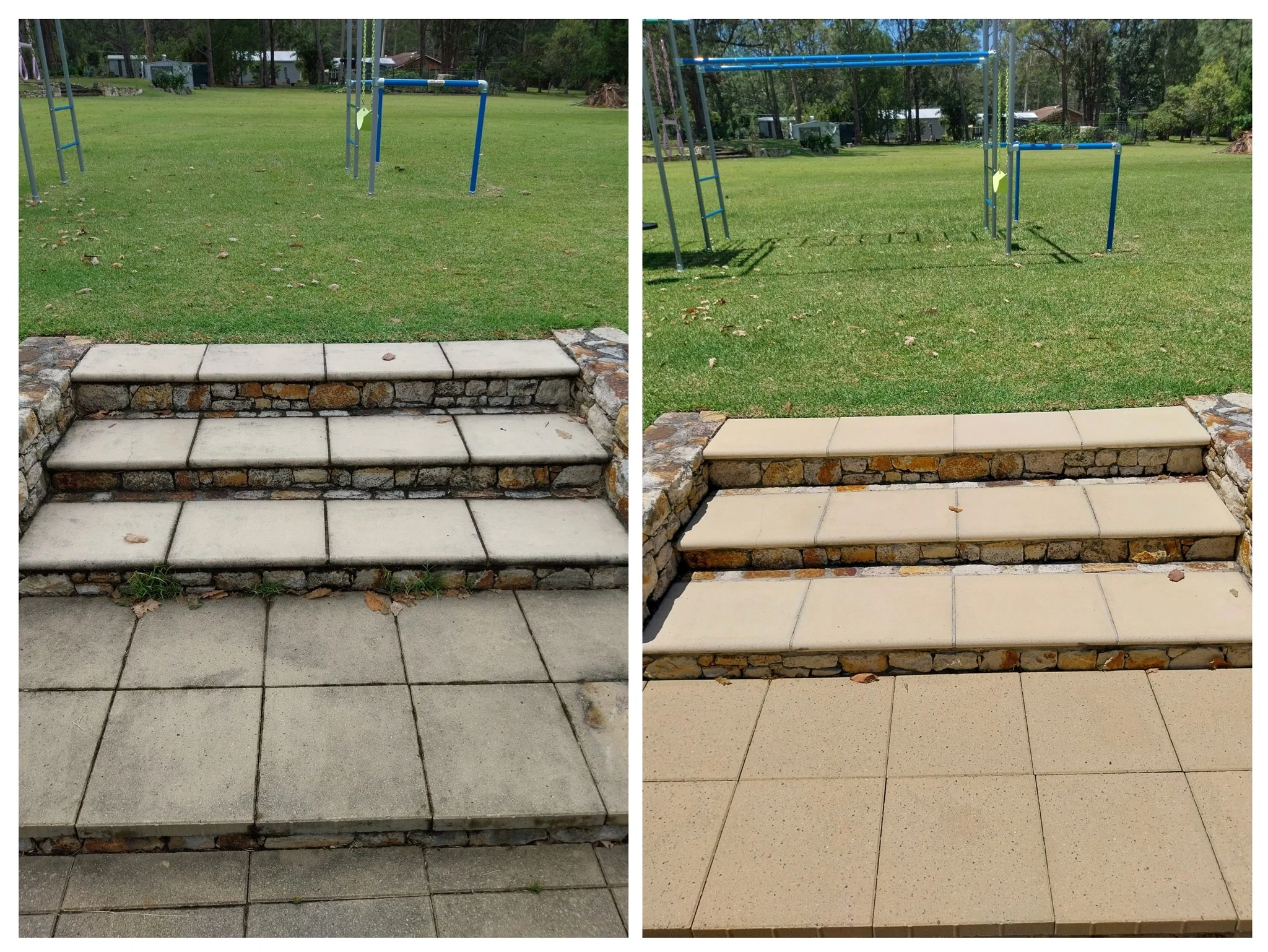 Outdoor stair cleaning for playground access area